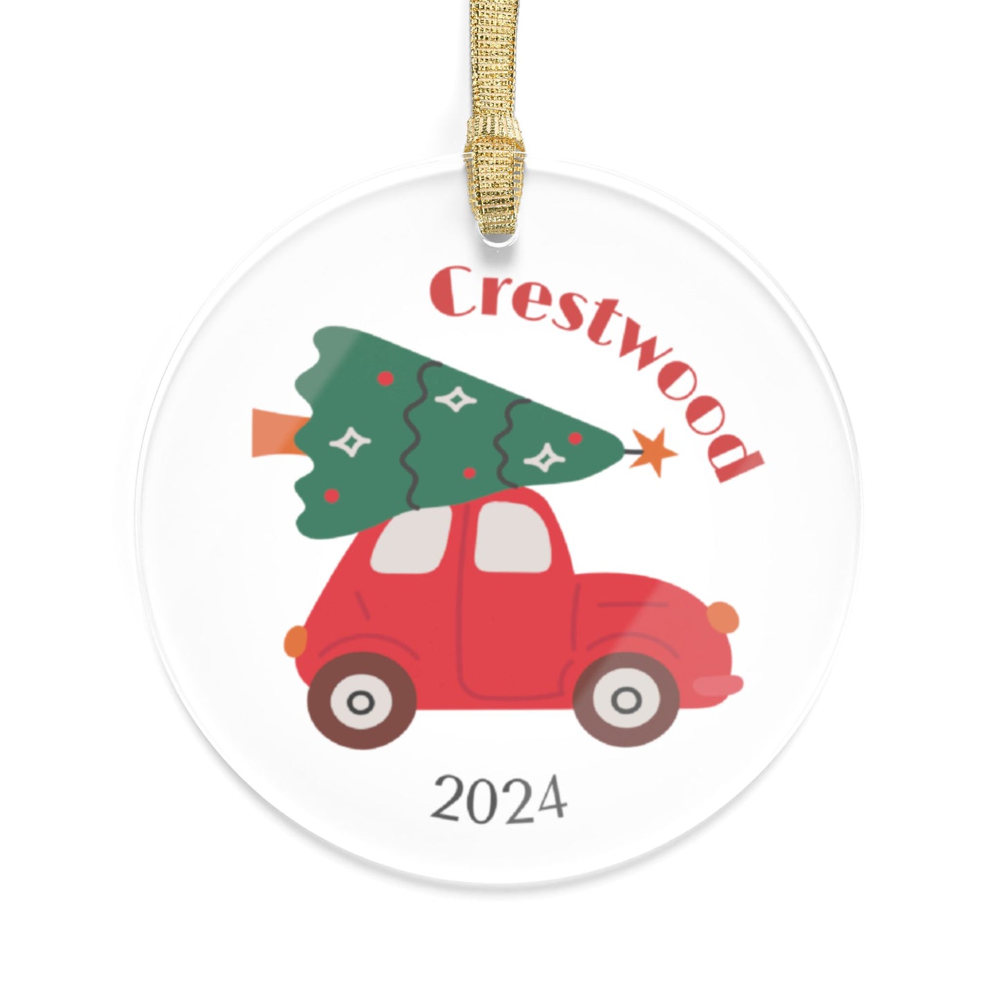 Crestwood Red Car and Tree Acrylic Ornament - 2024