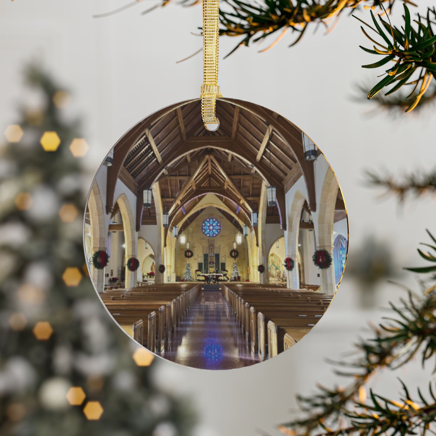 Annunciation Church Interior at Christmas Ornament