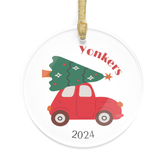 Yonkers Red Car and Tree Acrylic Ornament - 2024