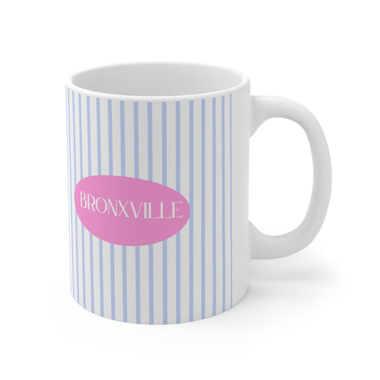 Bronxville Pinstriped Pink Logo Ceramic Mug 11oz