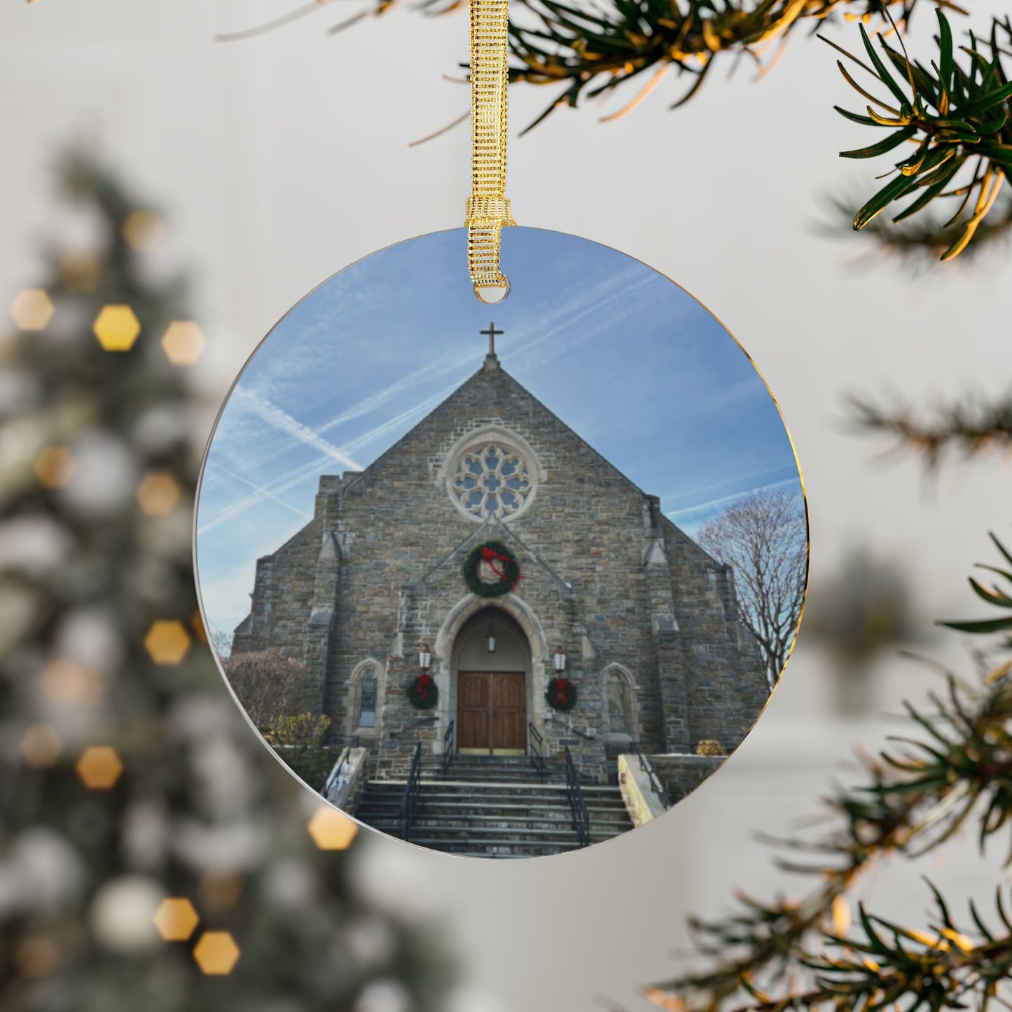 Annunciation Church Exterior at Christmas Ornament
