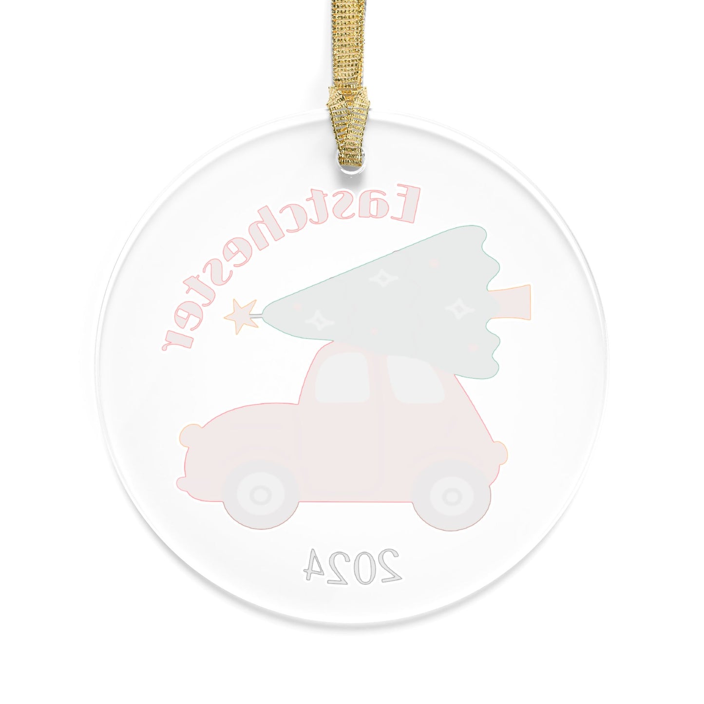 Eastchester Red Car and Tree Acrylic Ornament - 2024