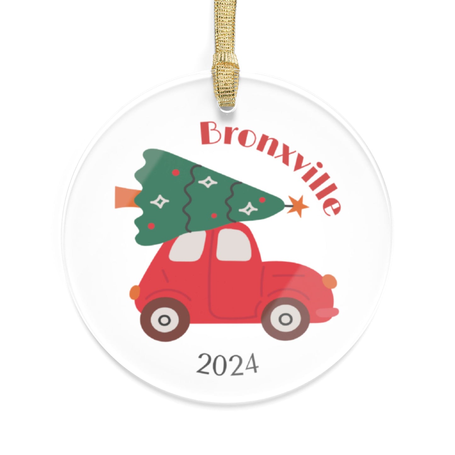 Bronxville Red Car and Tree Acrylic Ornament - 2024