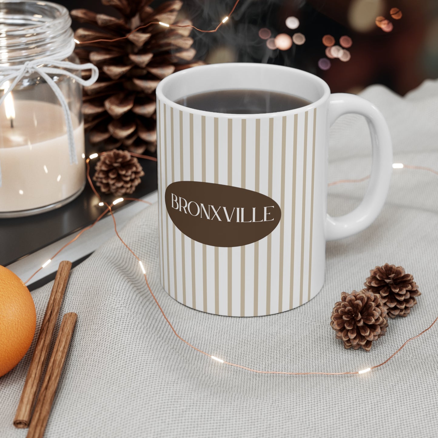 Bronxville Brown Pinstriped Ceramic Mug 11oz