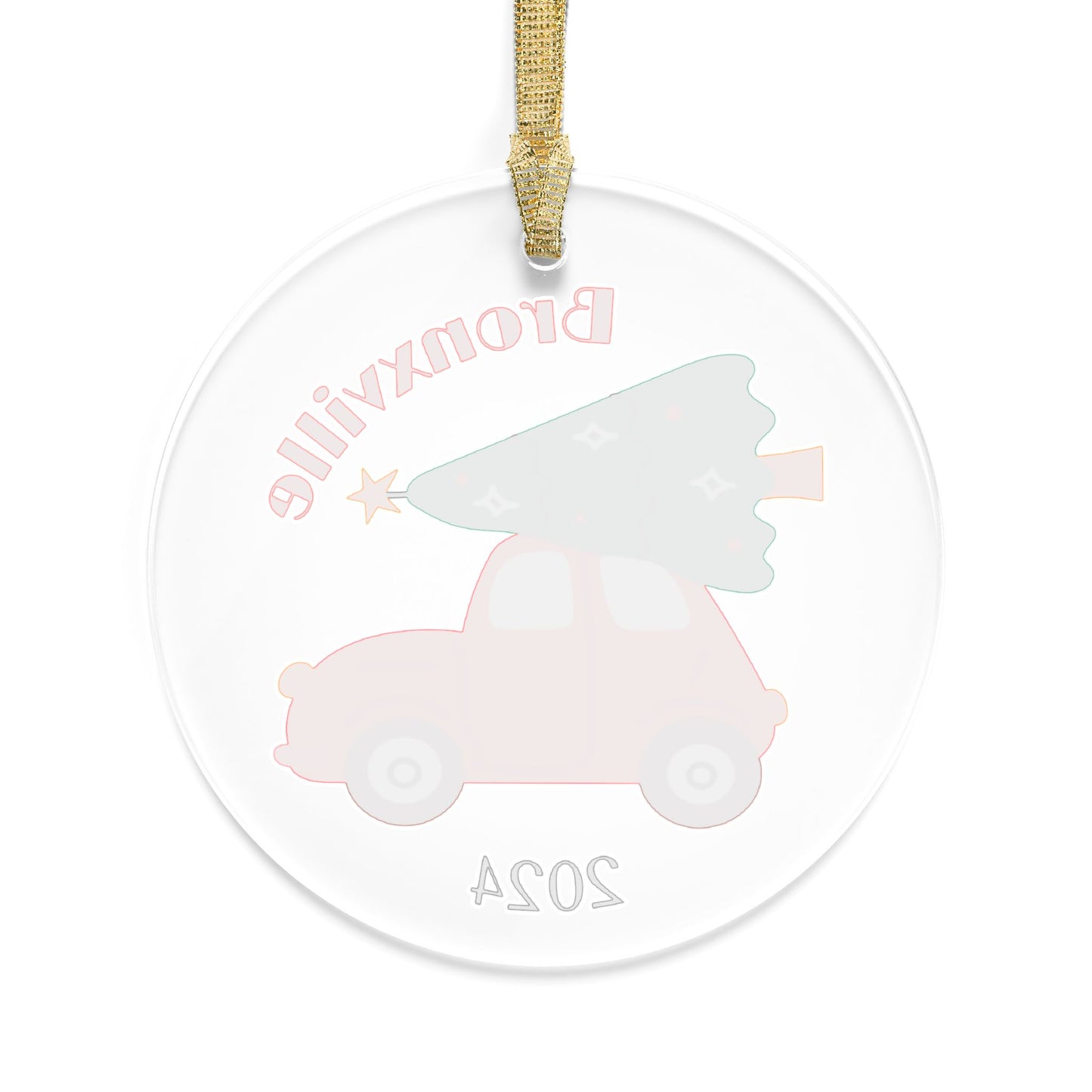 Bronxville Red Car and Tree Acrylic Ornament - 2024