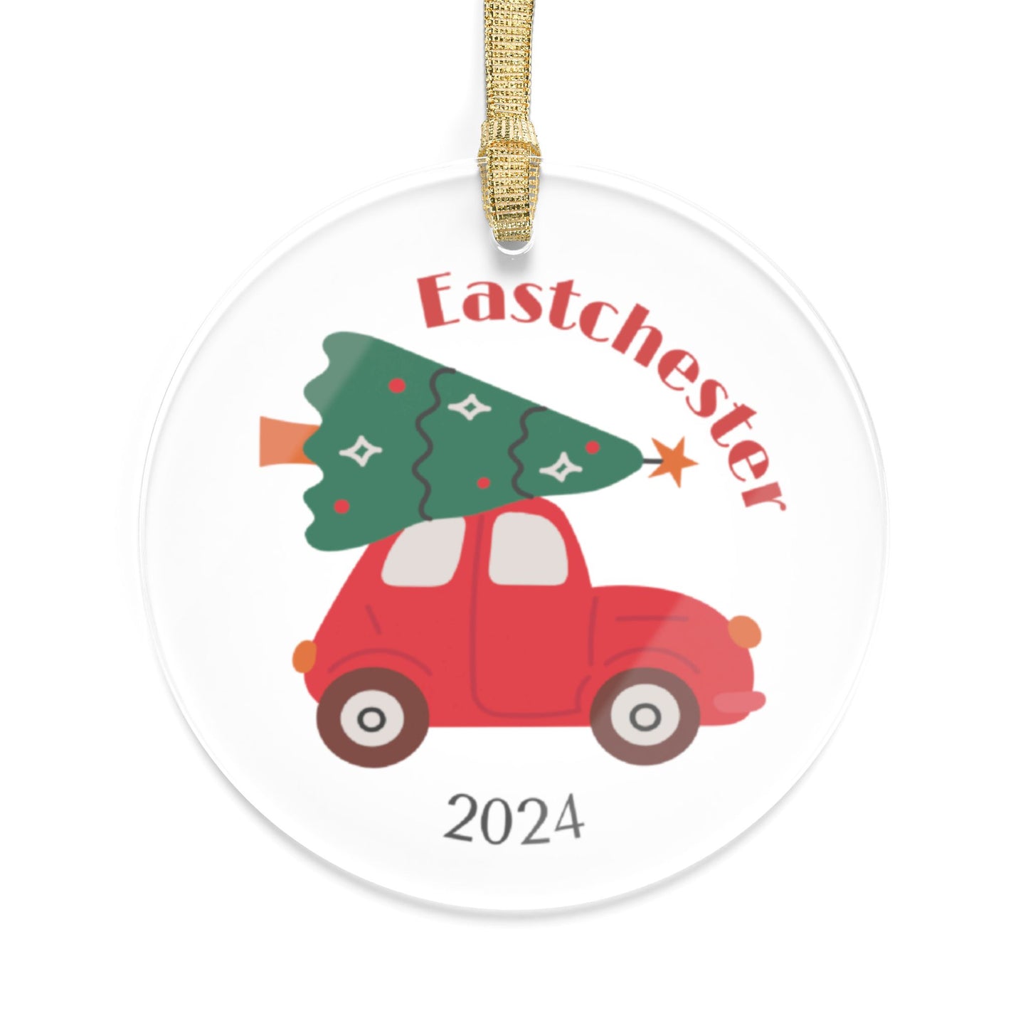 Eastchester Red Car and Tree Acrylic Ornament - 2024