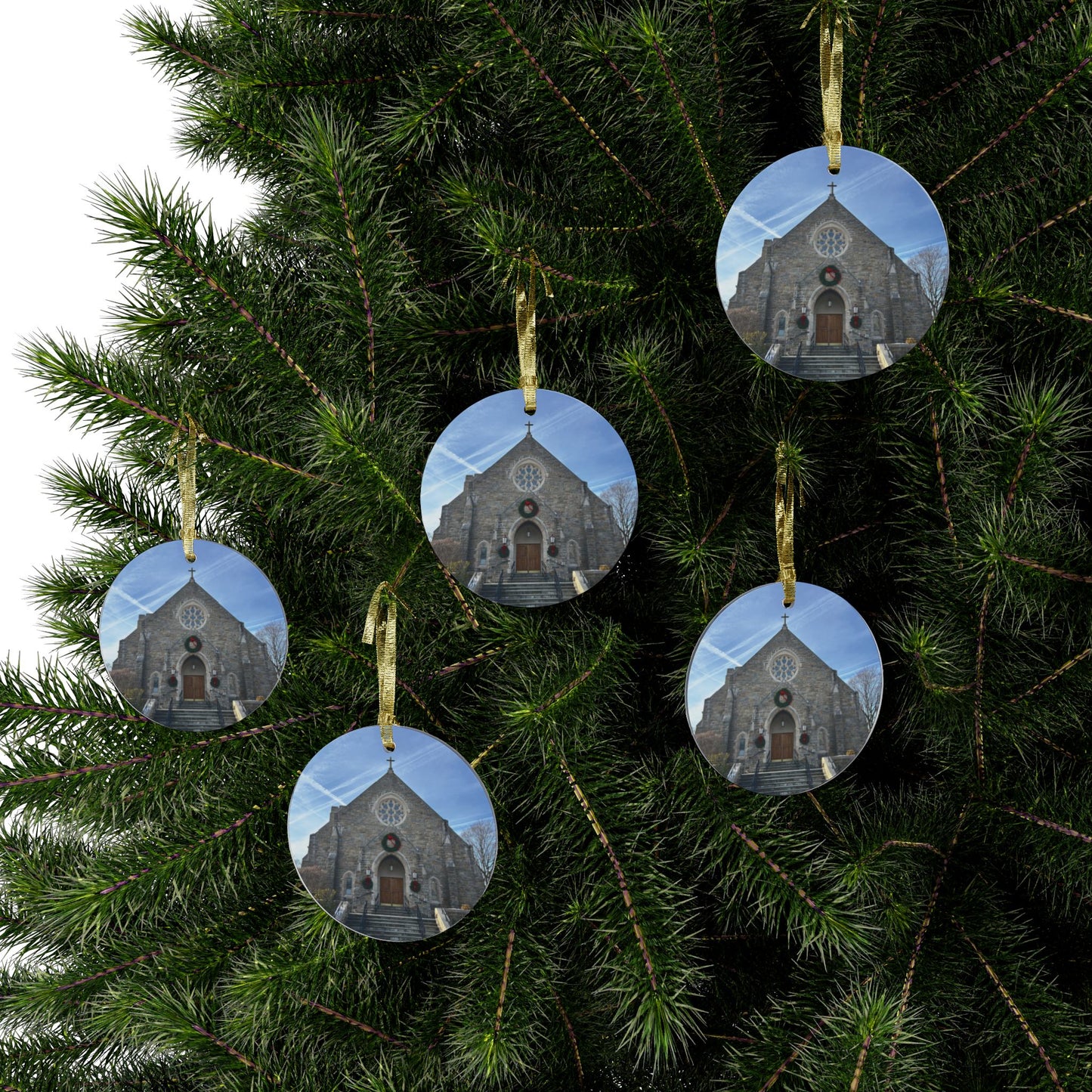 Annunciation Church Exterior at Christmas Ornament