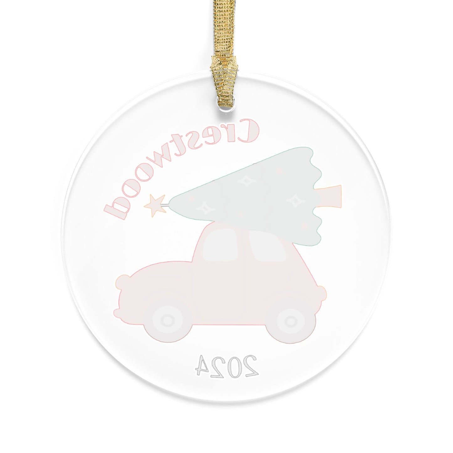 Crestwood Red Car and Tree Acrylic Ornament - 2024